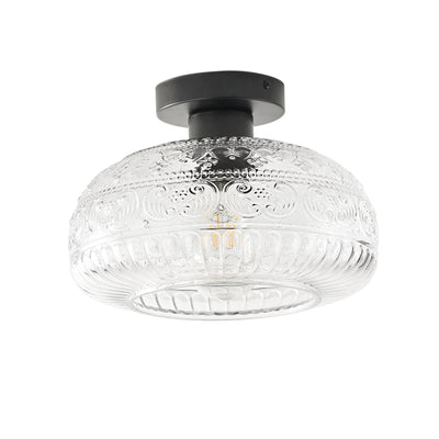 1-Light Industrial Flush Mount, Clear Patterned Glass Dome, Hallway Bedroom Ceiling Light