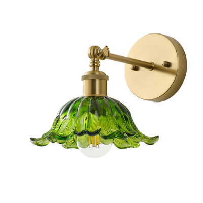 1 Light Vintage Style Green Glass Wall Sconce Dewdrop Brass Vanity Light