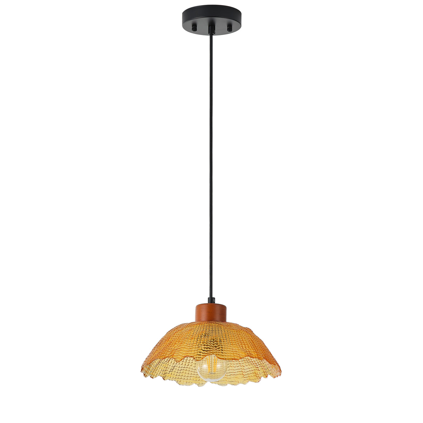 1 Light Vintage Pendant Light Amber Glass Shade Matte Black Farmhouse Kitchen Island