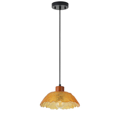 1 Light Vintage Pendant Light Amber Glass Shade Matte Black Farmhouse Kitchen Island