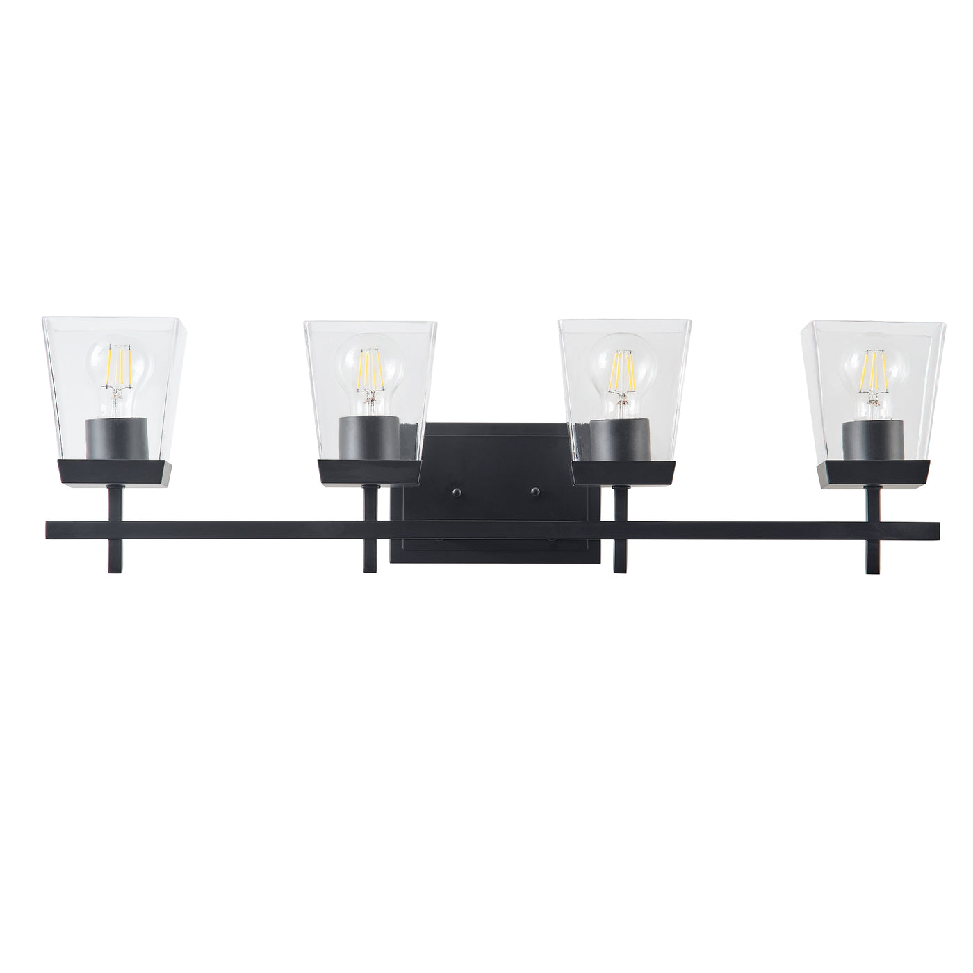 4-Light  Modern Black  with Square Clear Glass Shades Vanity Light
