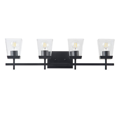 4-Light  Modern Black  with Square Clear Glass Shades Vanity Light