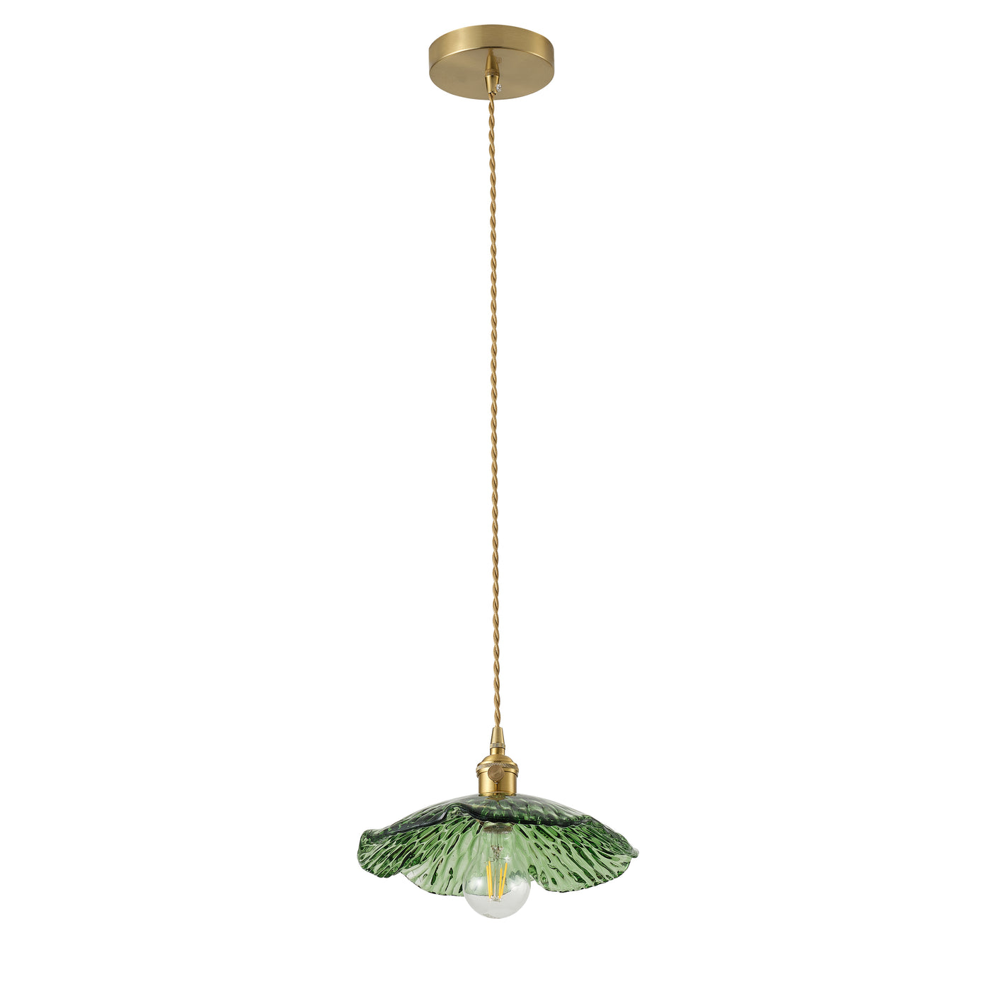 1-Light Vintage Green Glass Pendant Light with Floral