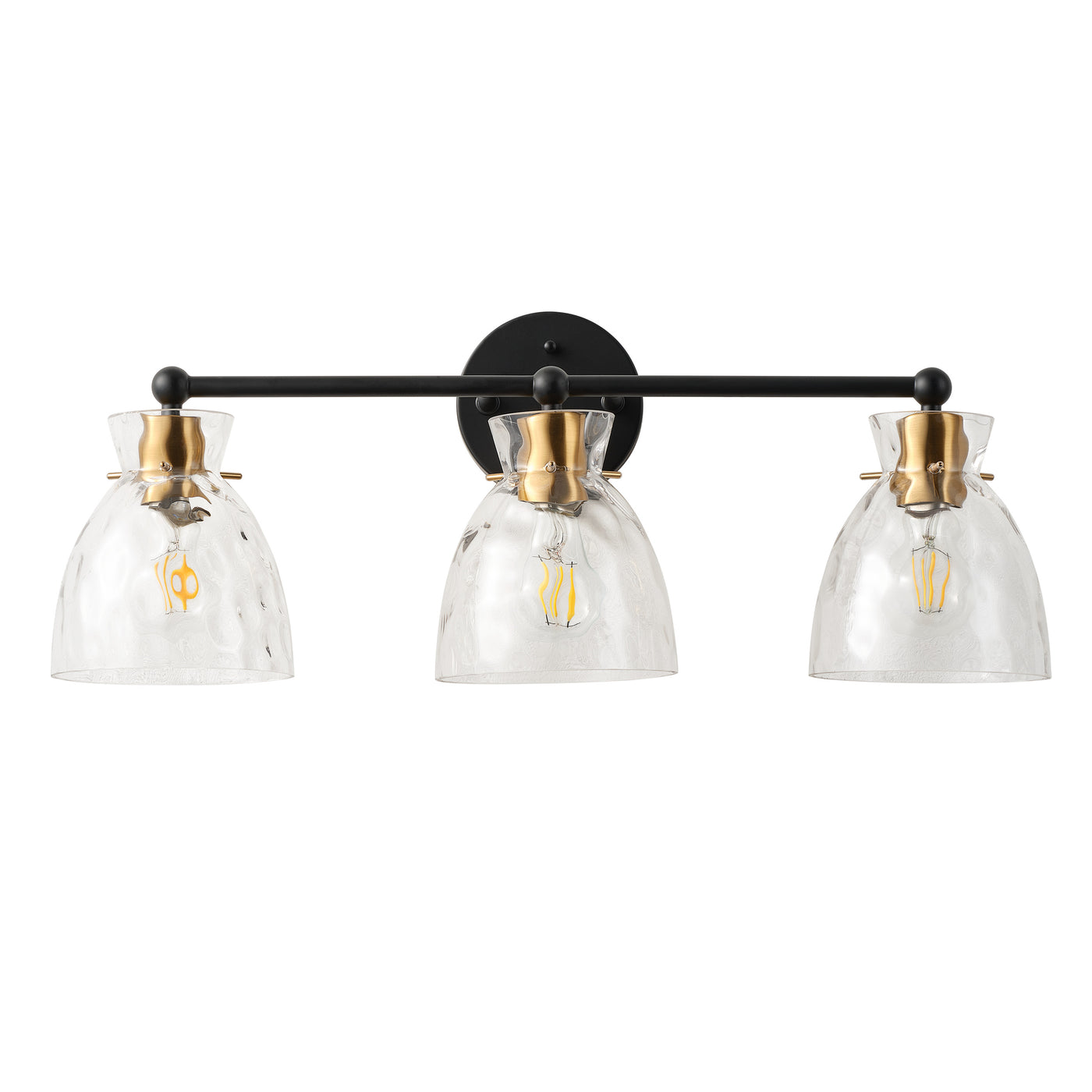 3-Light Modern Mirror Lamp Black with Brass-Textured Glass Dressing Table Lamp
