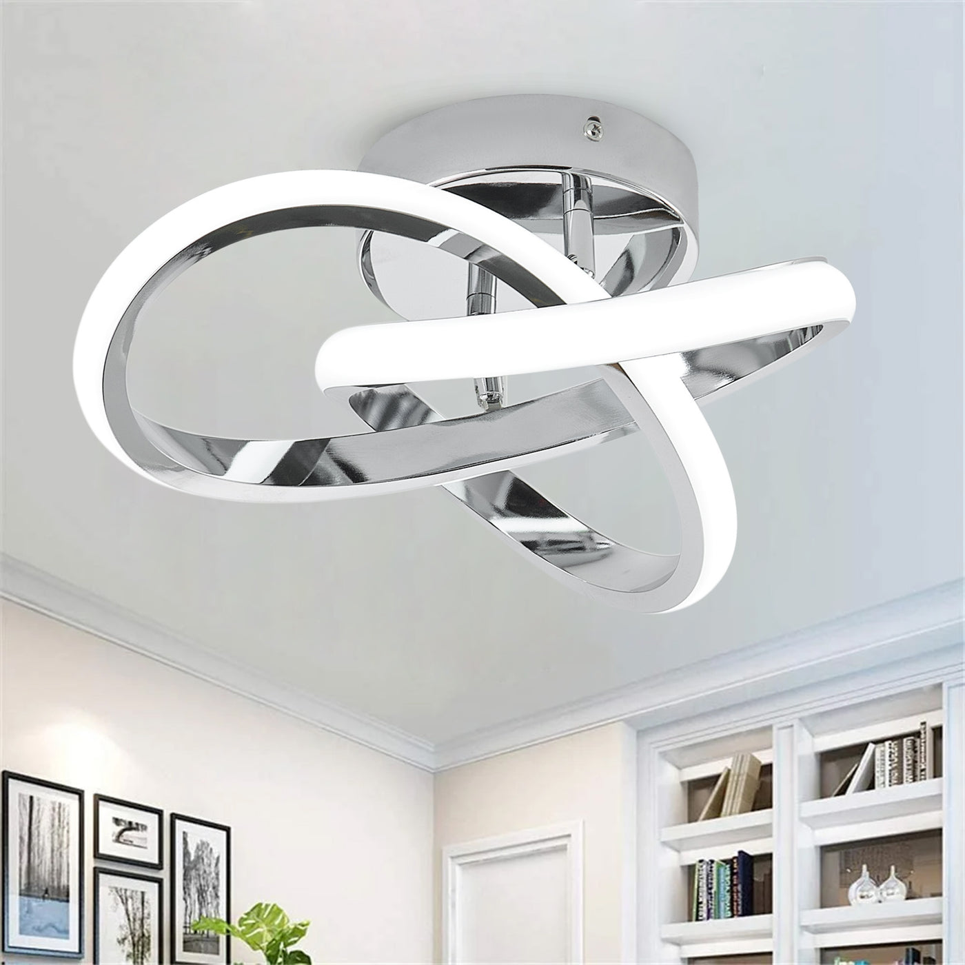 1-Light Modern Chrome LED Ceiling Light Fixture with Intertwined Rings