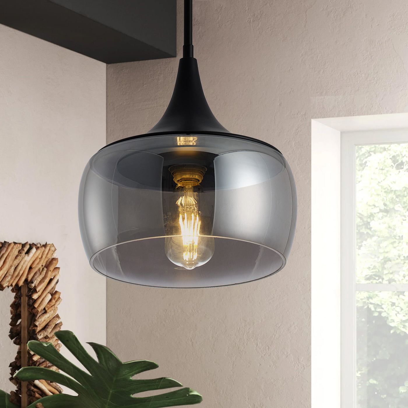 1-Light Cylindrical Glass Shade Pendant Lighting