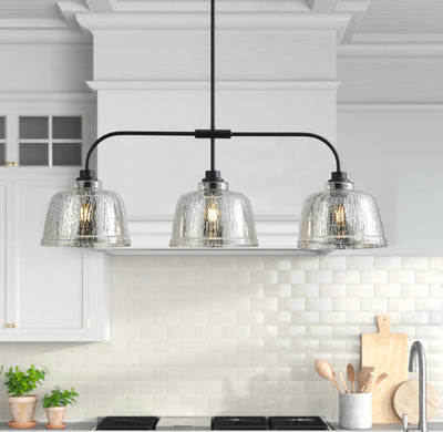 3-Light Kitchen Island Pendant Light with Clear Seeded Glass Shades