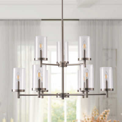 9-Lights Candle Shape Dimmable Glass Adjustable Chandelier