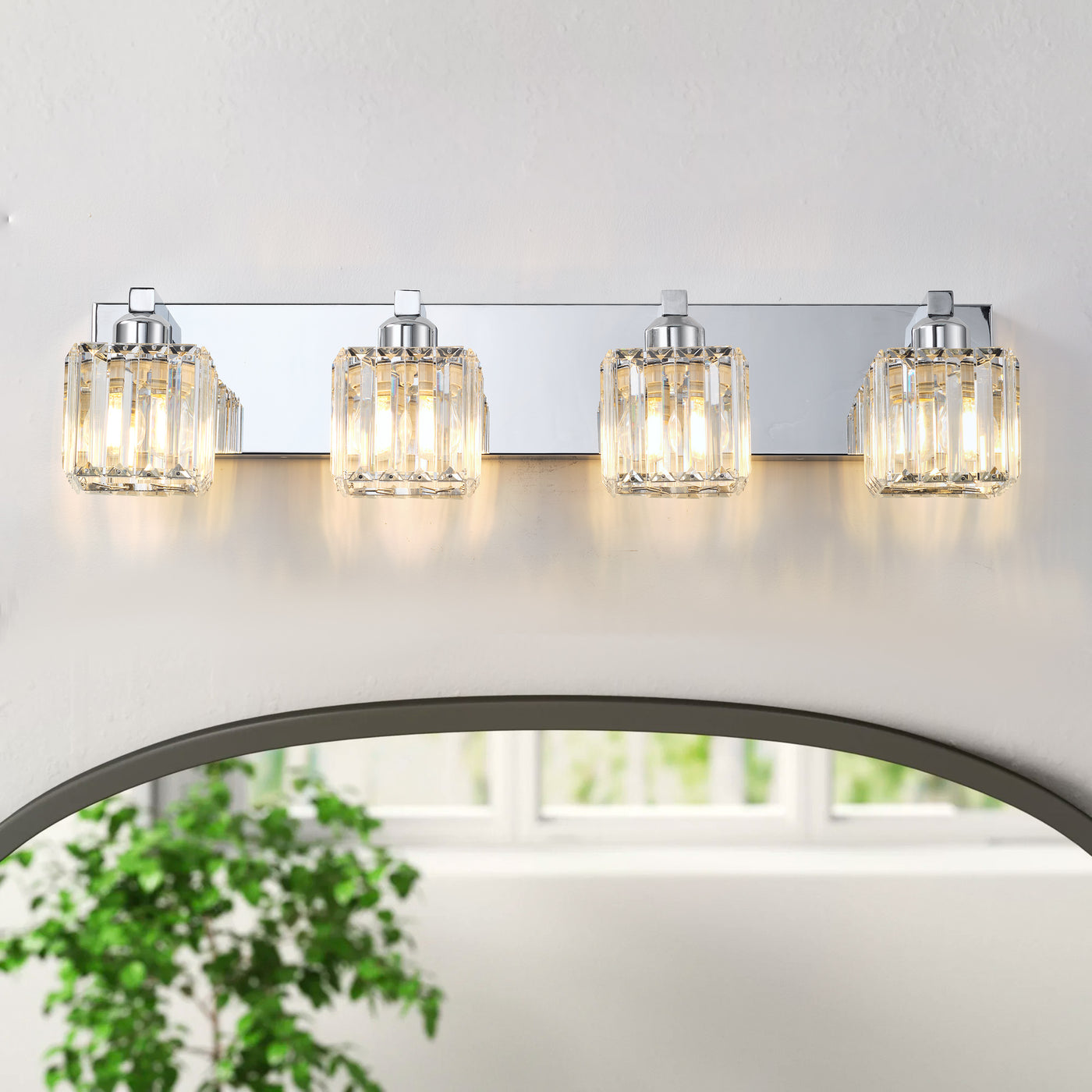 4-Lights Square Crystal Shade Bathroom Vanity Lighting