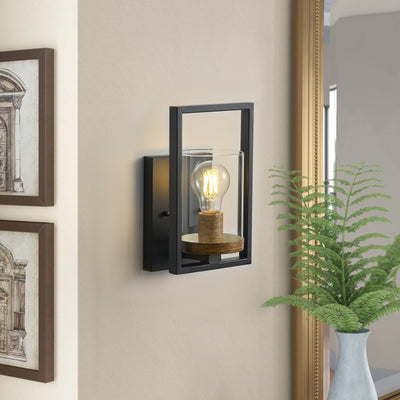 1-Light Glass Shade with Square Picture Frame Design Wall Sconce