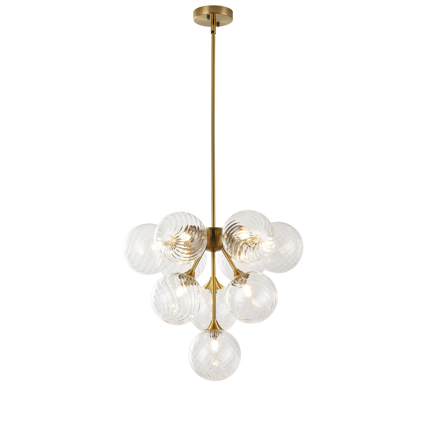 10-Light Art Deco Pendant Light, Brass & Clear Glass, Sloped-Ceiling Swivel, ETL for Kitchen