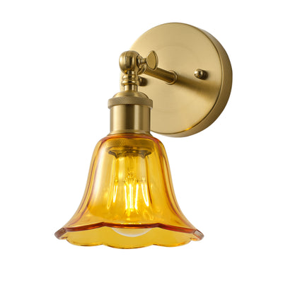 1-Light Vintage Wall Sconce, Brass Finish with Amber Glass Shade, E26 Bathroom Vanity