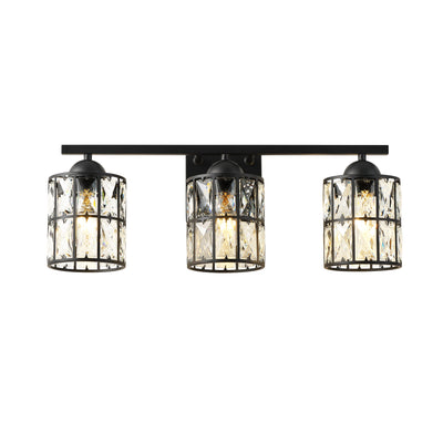 3-Light Black Crystal Wall Sconce, Industrial Vanity Light Fixture with Sparkling Crystal Lampshades