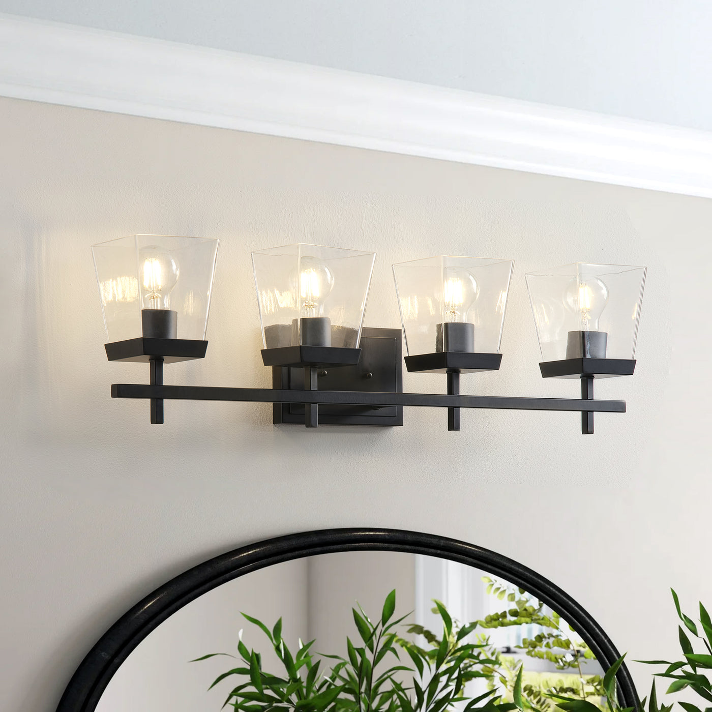 4-Light  Modern Black  with Square Clear Glass Shades Vanity Light