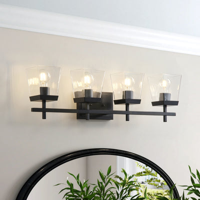4-Light  Modern Black  with Square Clear Glass Shades Vanity Light