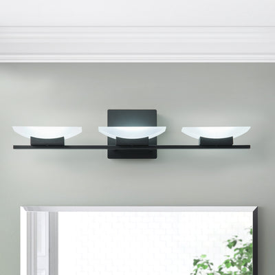 3-Light Bathroom LED Vanity Light  Black Frosted Glass Shades