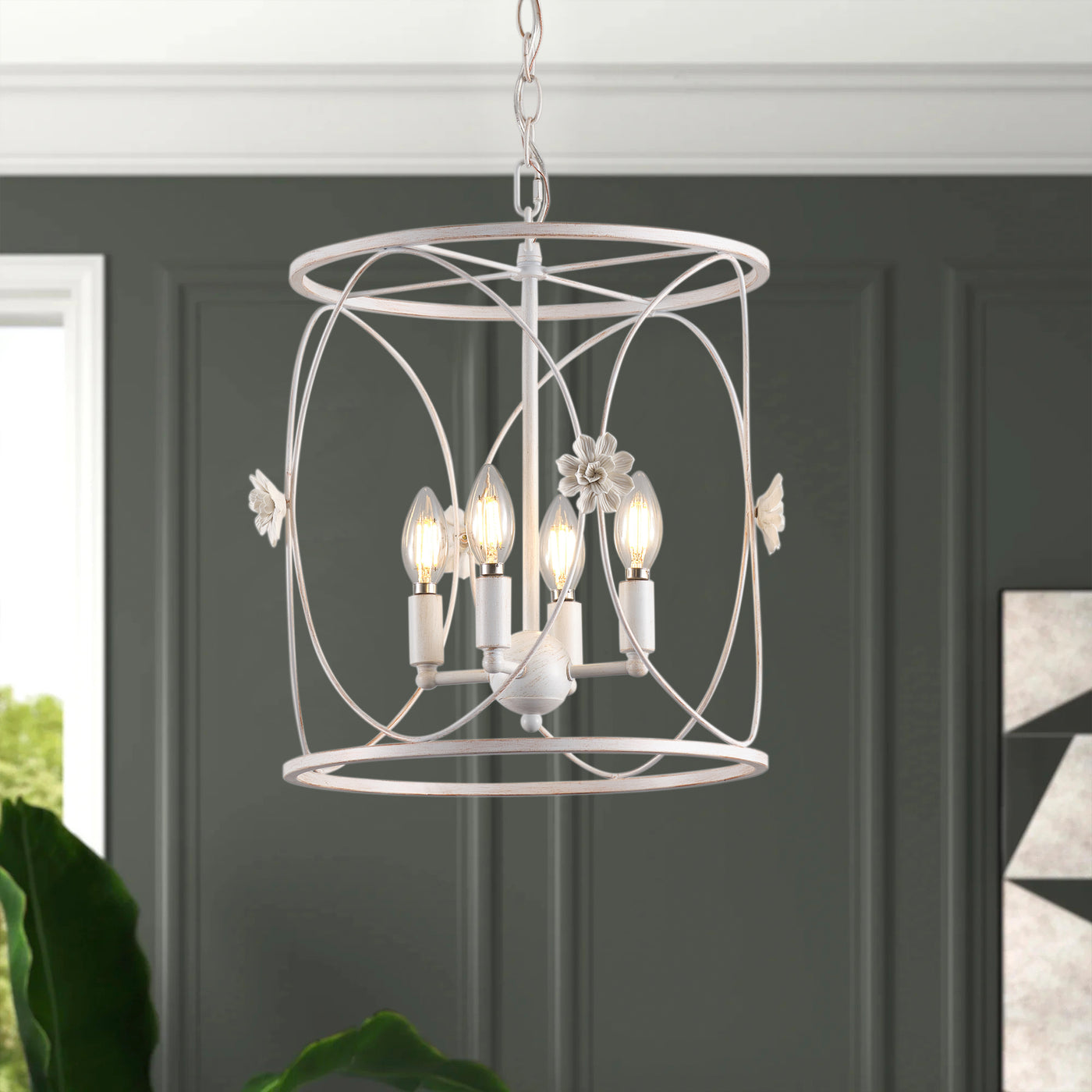 4-Lights Openwork Design Surrounded by Carving White Pendant Lighting