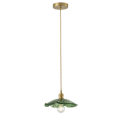1-Light Vintage Green Glass Pendant Light with Floral
