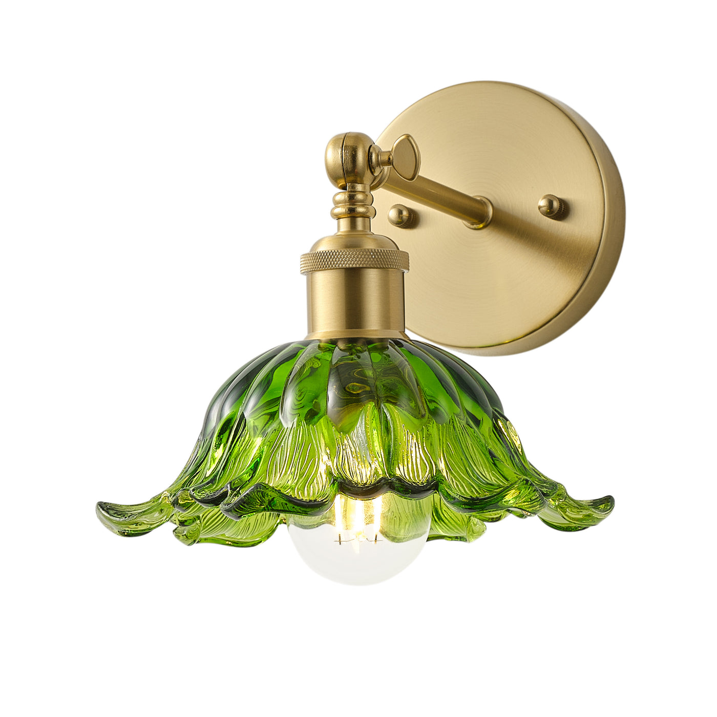 1 Light Vintage Style Green Glass Wall Sconce Dewdrop Brass Vanity Light