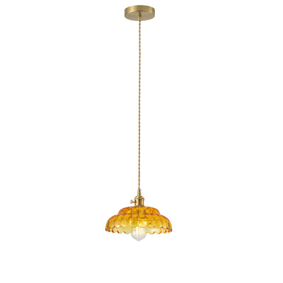1-Light Vintage Amber Glass Pendant Light with Floral Shade