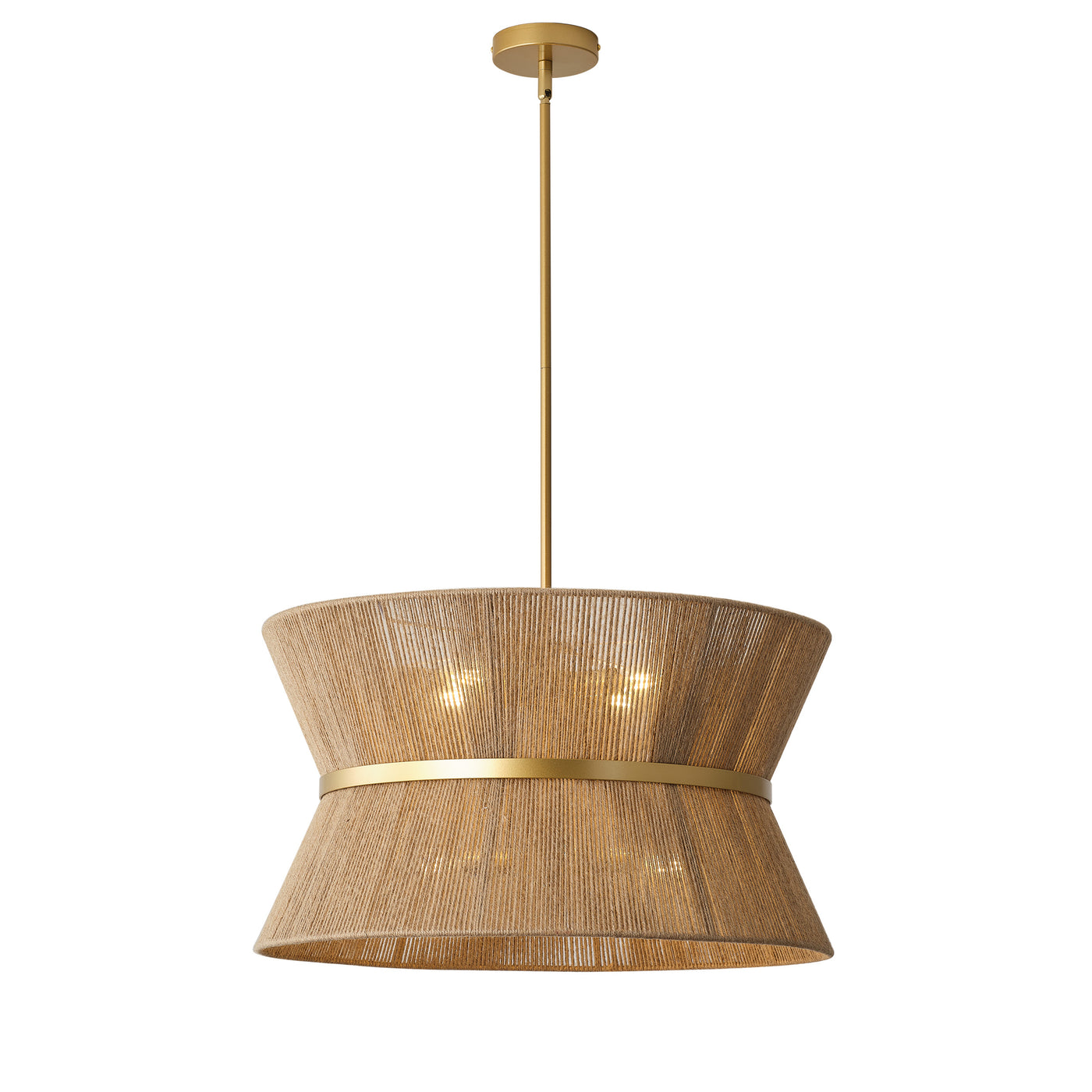 8-Light Boho Drum Pendant Light with Twine Shade Adjustable Hanging Light
