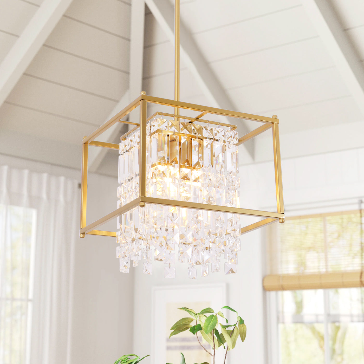 3-Lights Industrial Gold Clear Crystal Chandelier