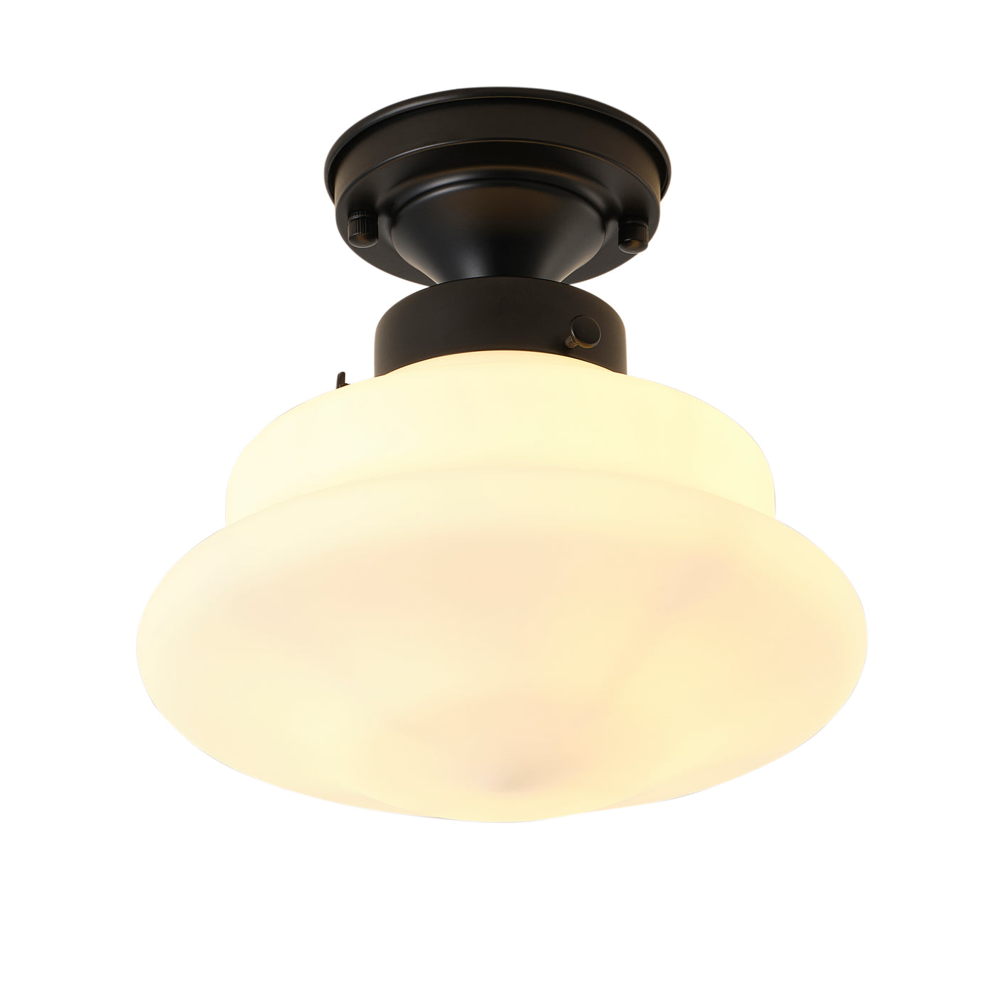 1 Light Retro Classic Semi Flush Mount Light Opal White Glass Shade Matte Black Ceiling Lamp