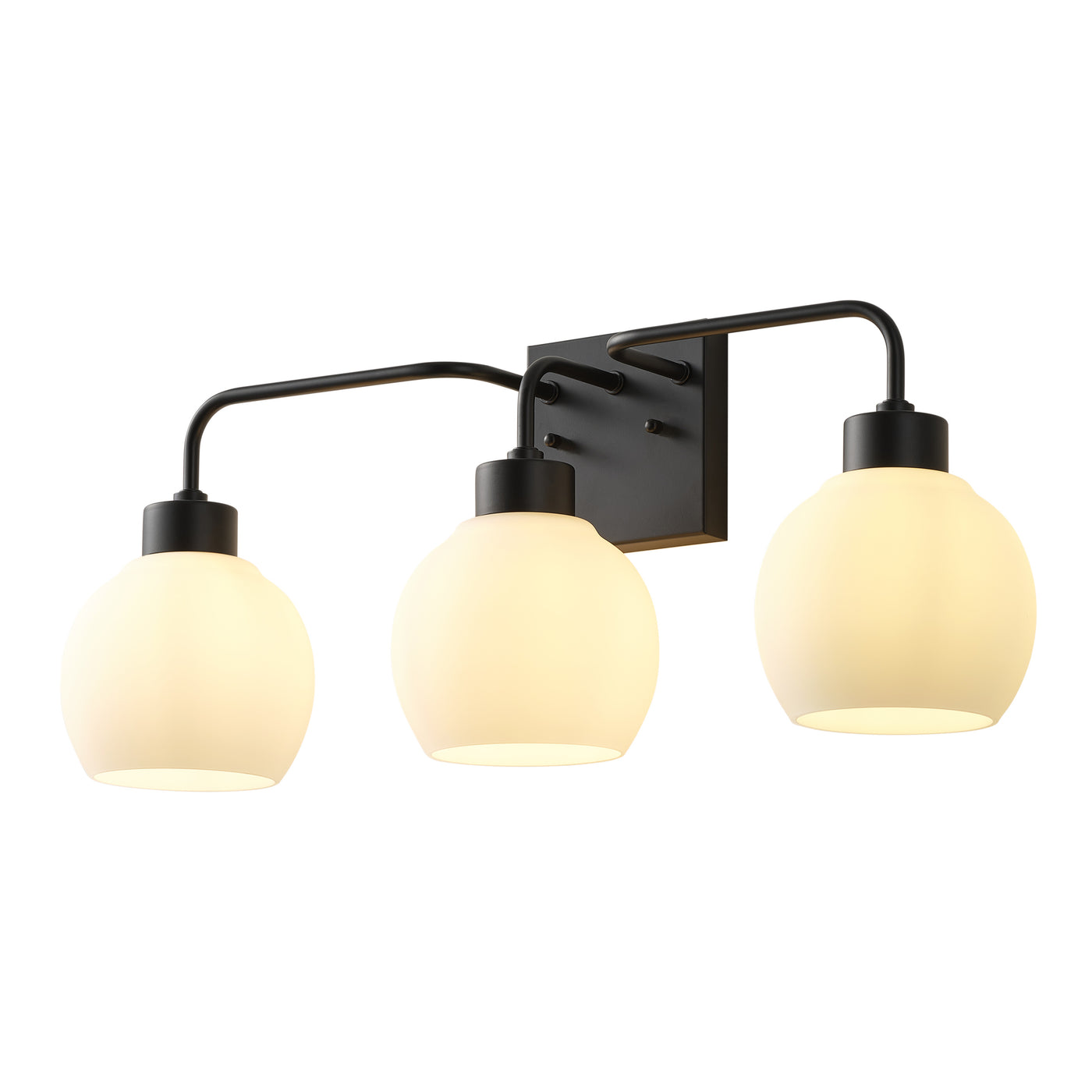 3-Light Matte Black Bathroom Vanity Light, Modern Wall Sconce with Frosted Glass Shades