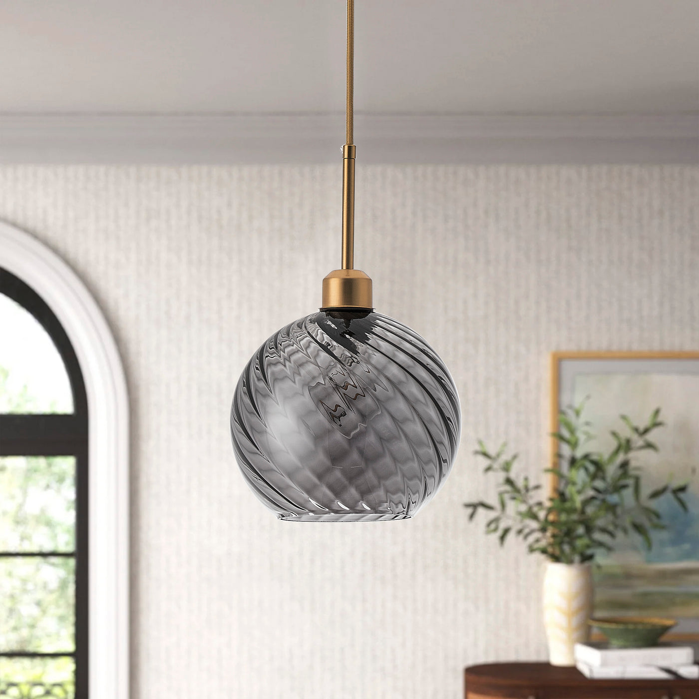 1-Light Farmhouse Globe Glass Gray Pendant Lighting