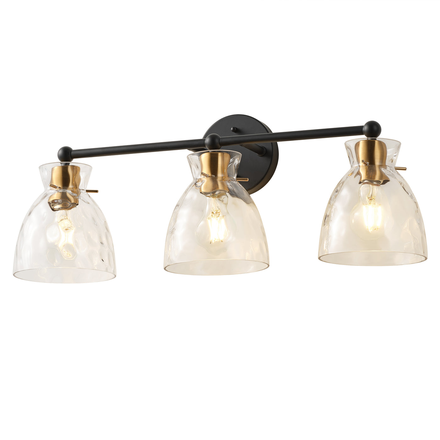3-Light Modern Mirror Lamp Black with Brass-Textured Glass Dressing Table Lamp
