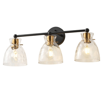 3-Light Modern Mirror Lamp Black with Brass-Textured Glass Dressing Table Lamp