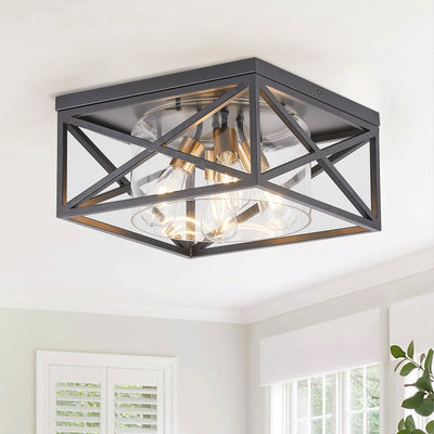 4-Lights Square-Shaped With Glass Shade Flush Mount Lighting