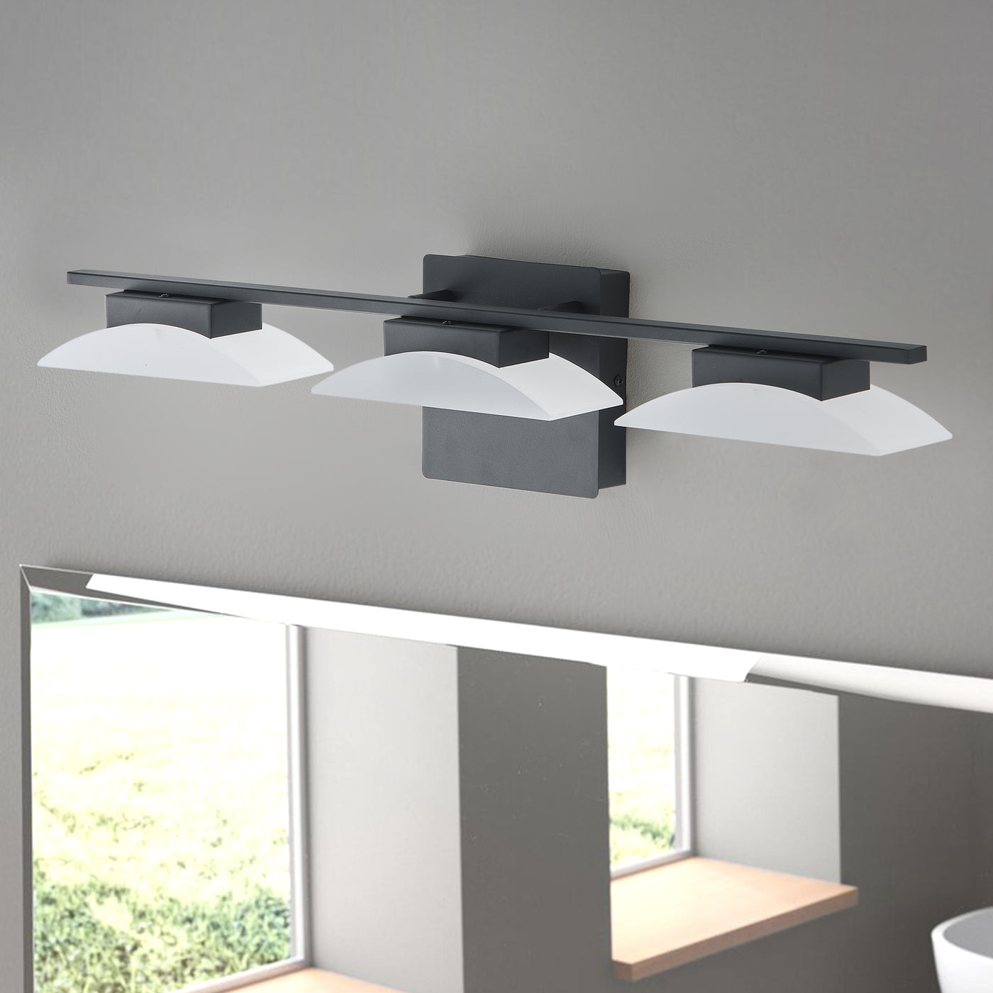3-Light Bathroom LED Vanity Light  Black Frosted Glass Shades