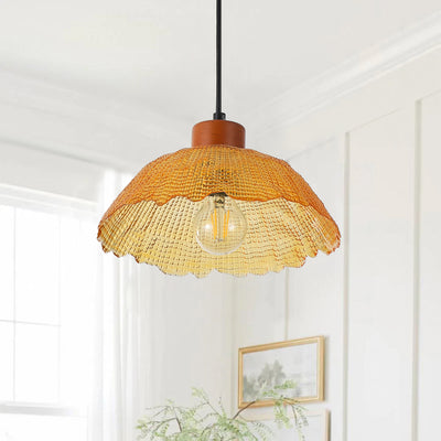 1 Light Vintage Pendant Light Amber Glass Shade Matte Black Farmhouse Kitchen Island