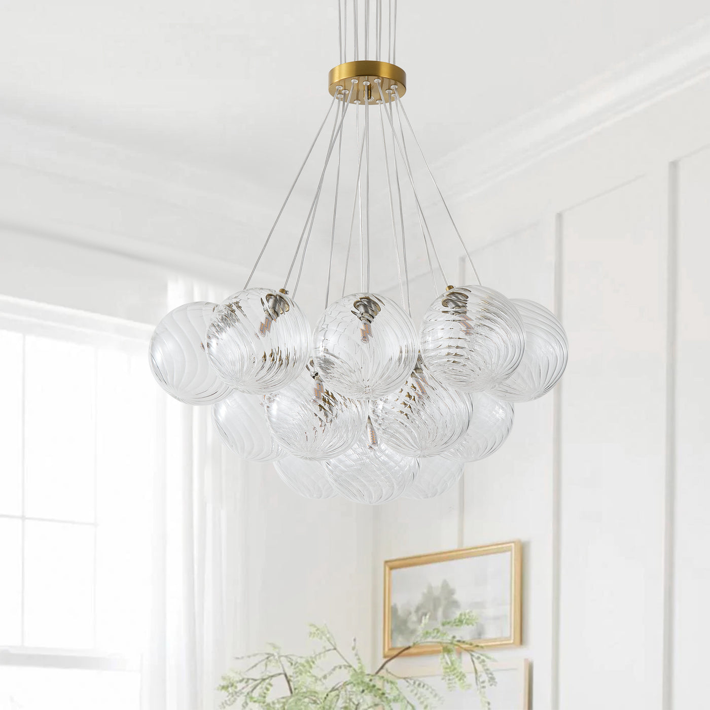 13&19 Light Modern Luxury Glass Globe Chandelier Copper Finish Cluster Pendant Light