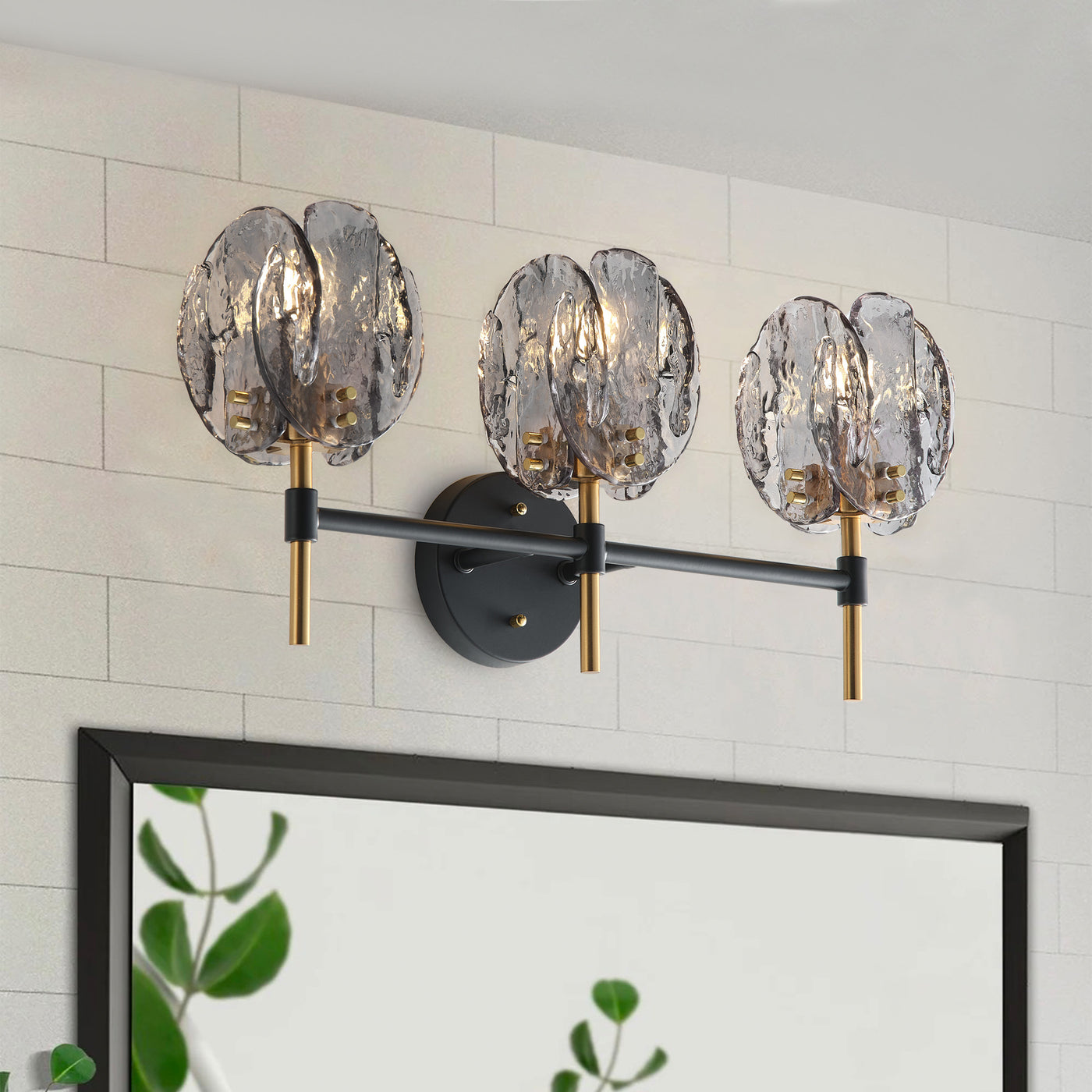 1-Light & 3-Light Modern Wall Sconce Light with Textured Smoke Glass Shape Vanity Light