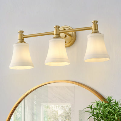 3-Light Bathroom Vanity Light, Antique Brass, Opal Glass ETL Listed