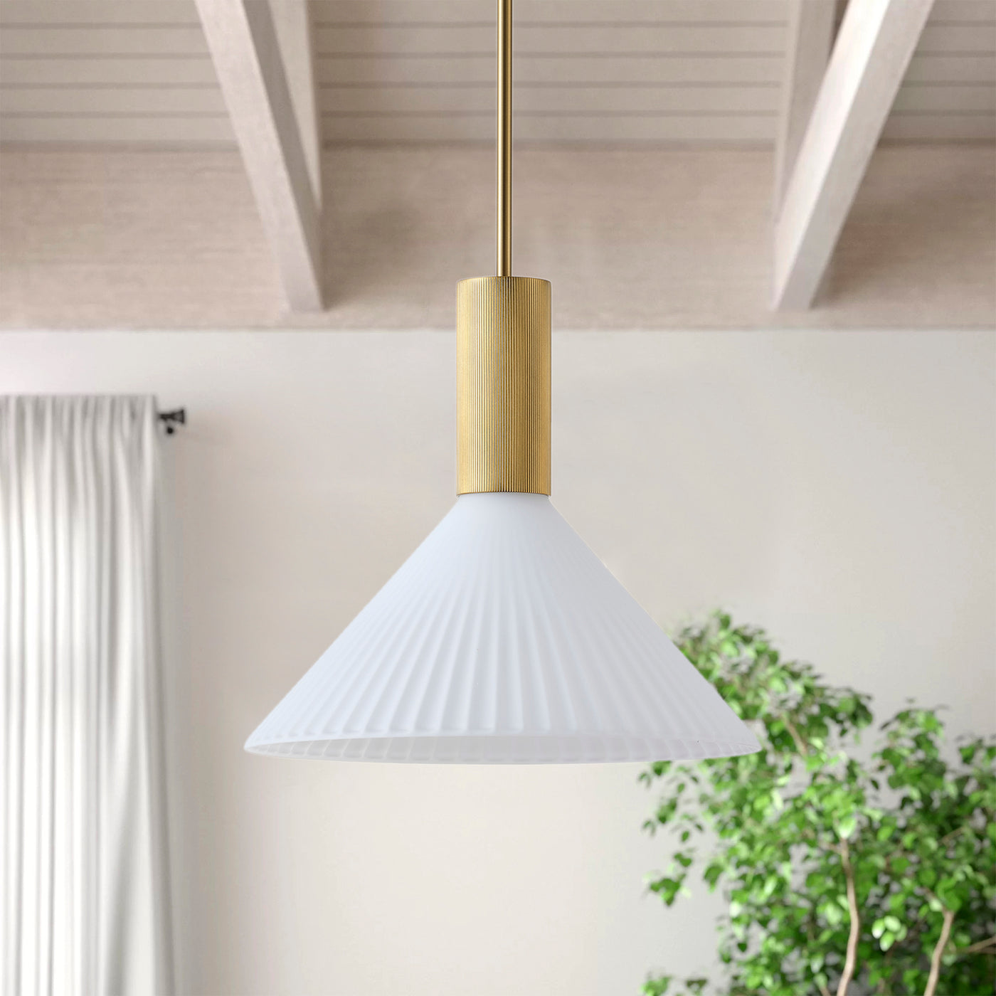 1 Light  Mid Century Modern Pendant Light Trumpet Conical White Glass ETL E26