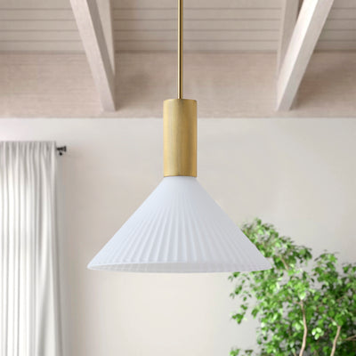 1 Light  Mid Century Modern Pendant Light Trumpet Conical White Glass ETL E26