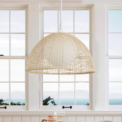 1 Light Boho Rattan Pendant Light Wicker Light Fixture Woven Dome For Kitchen Island Living Room