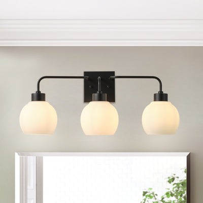 3-Light Matte Black Bathroom Vanity Light, Modern Wall Sconce with Frosted Glass Shades