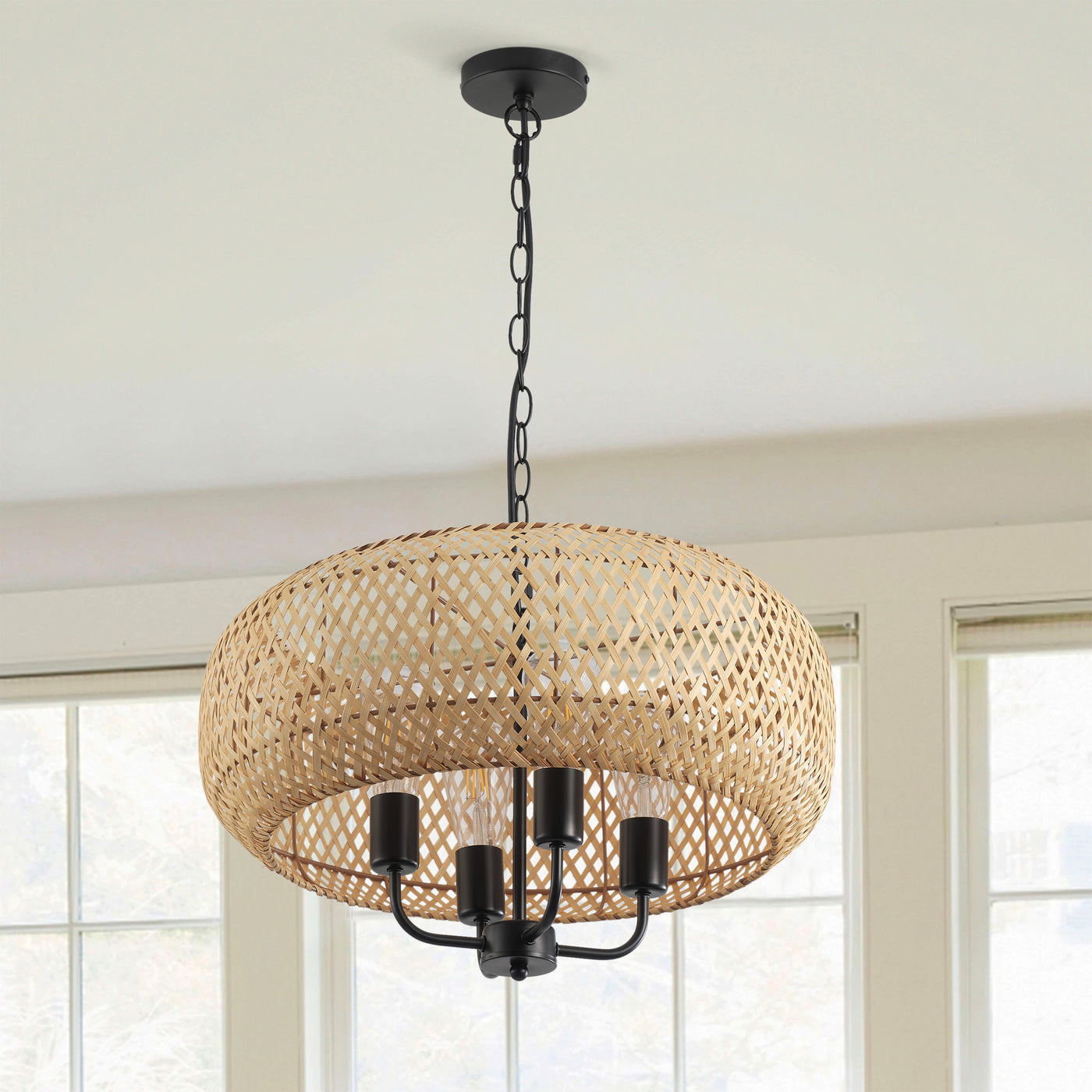 4-Lights Natural Wickerwork Shade Design Pendant Lighting