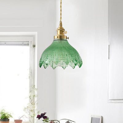 1 Light Vintage Style Pendant Light Dewdrop Deep Green Glass Hanging Lamp