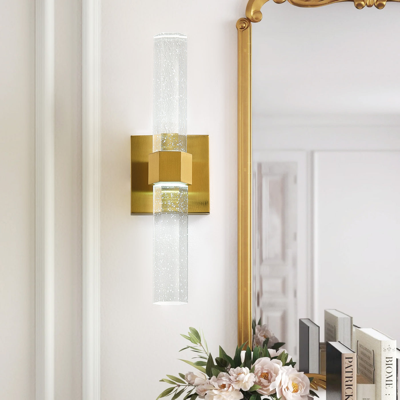 1-Light Gold Wall Sconce with  Vertical LED Vanity Light for Bathroom Decor