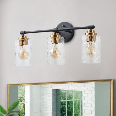 3-Lights Round Glass with Stoned Varnish Shade Bathroom Vanity Lighting