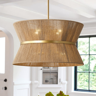 8-Light Boho Drum Pendant Light with Twine Shade Adjustable Hanging Light