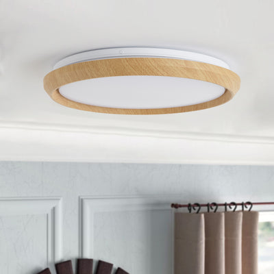 1 Light Natural Style LED Ceiling Light Wood Grain Frame  5CCT ETL Soft Glow
