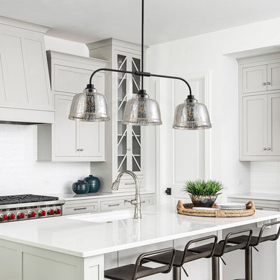 3-Light Kitchen Island Pendant Light with Clear Seeded Glass Shades