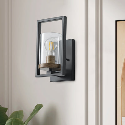 1-Light Glass Shade with Square Picture Frame Design Wall Sconce