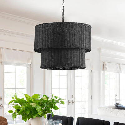 6-Lights Black Double Rattan Design Pendant Lighting